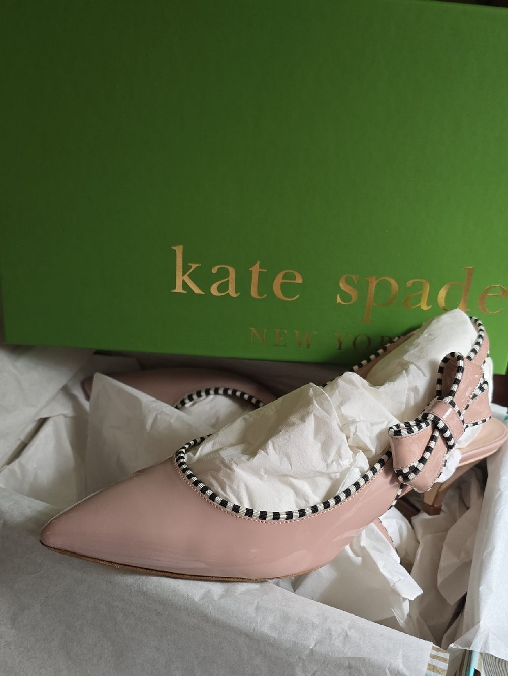 kate spade Ollie Pale Pink Patent Pointed-Toe Bow Slingback Heels